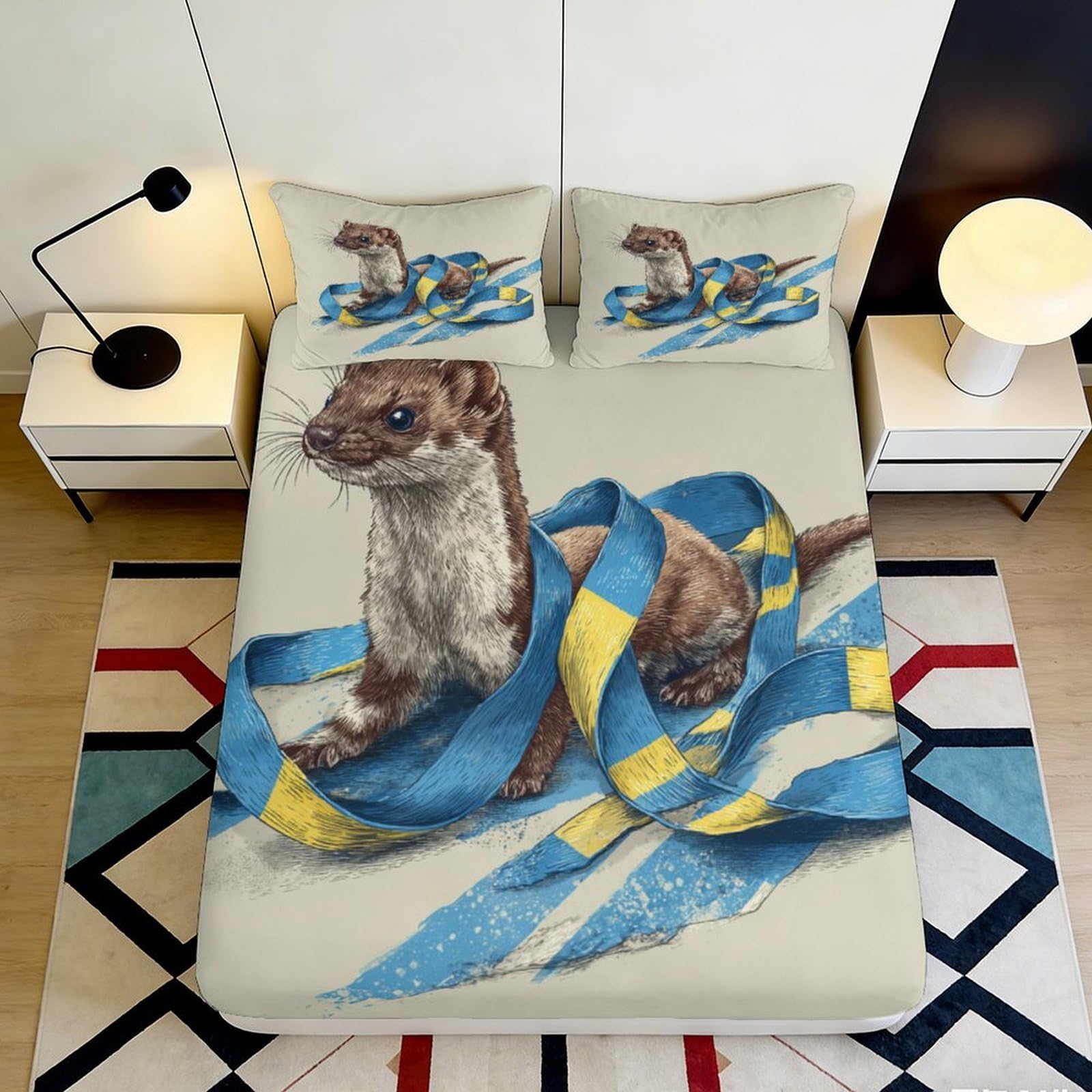 Uynsixtme Style-8 3D Printed Otter Animal Fitted Sheet Soft Microfiber Deep Pocket Bedroom Bedding Otter Pattern Mattress Fitted Cover Washable Non-Slip For Adults Teens 140X200x25cm