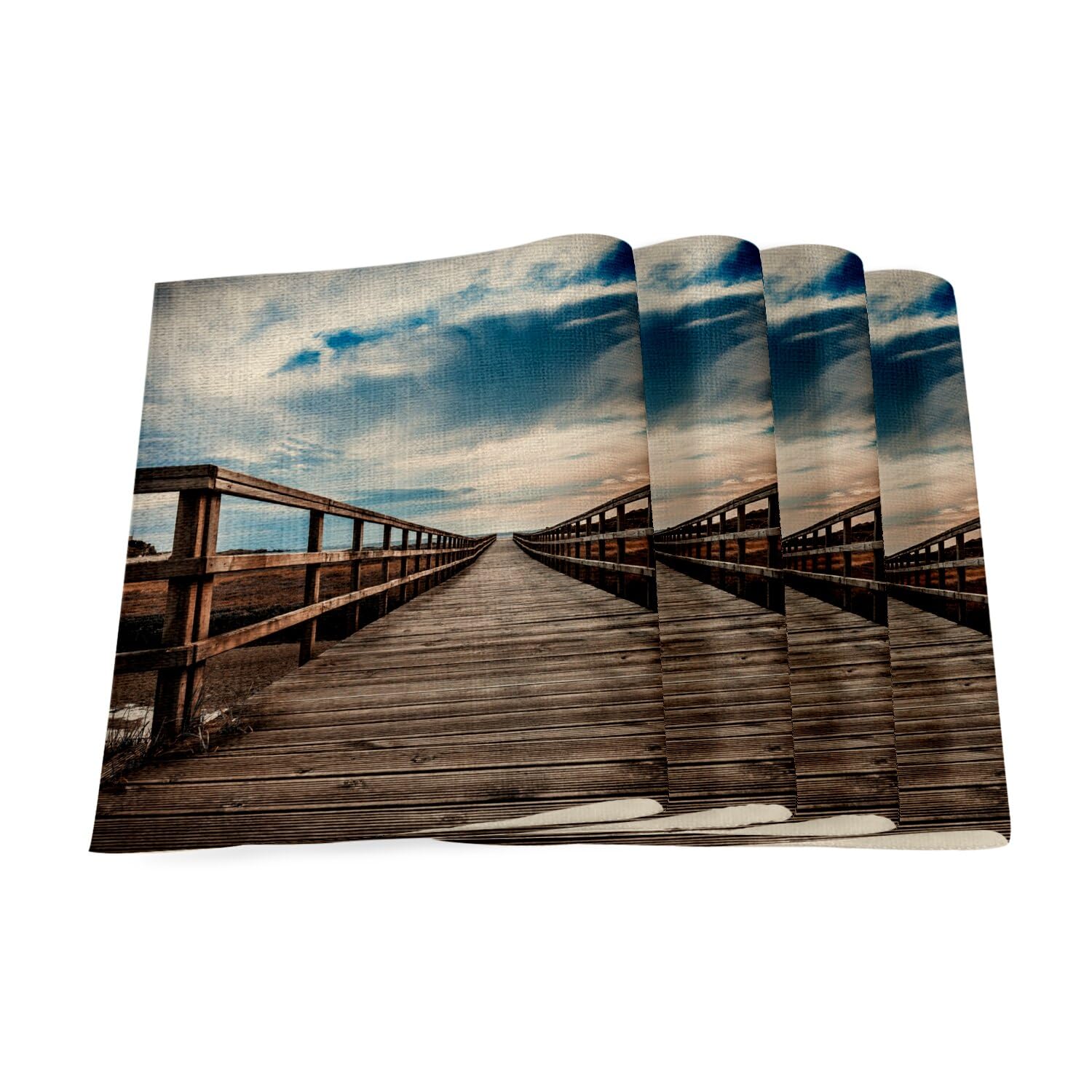 Sets de table en lin grand format 40x28.5 cm lot de 4 avec motif ponton et passerelle