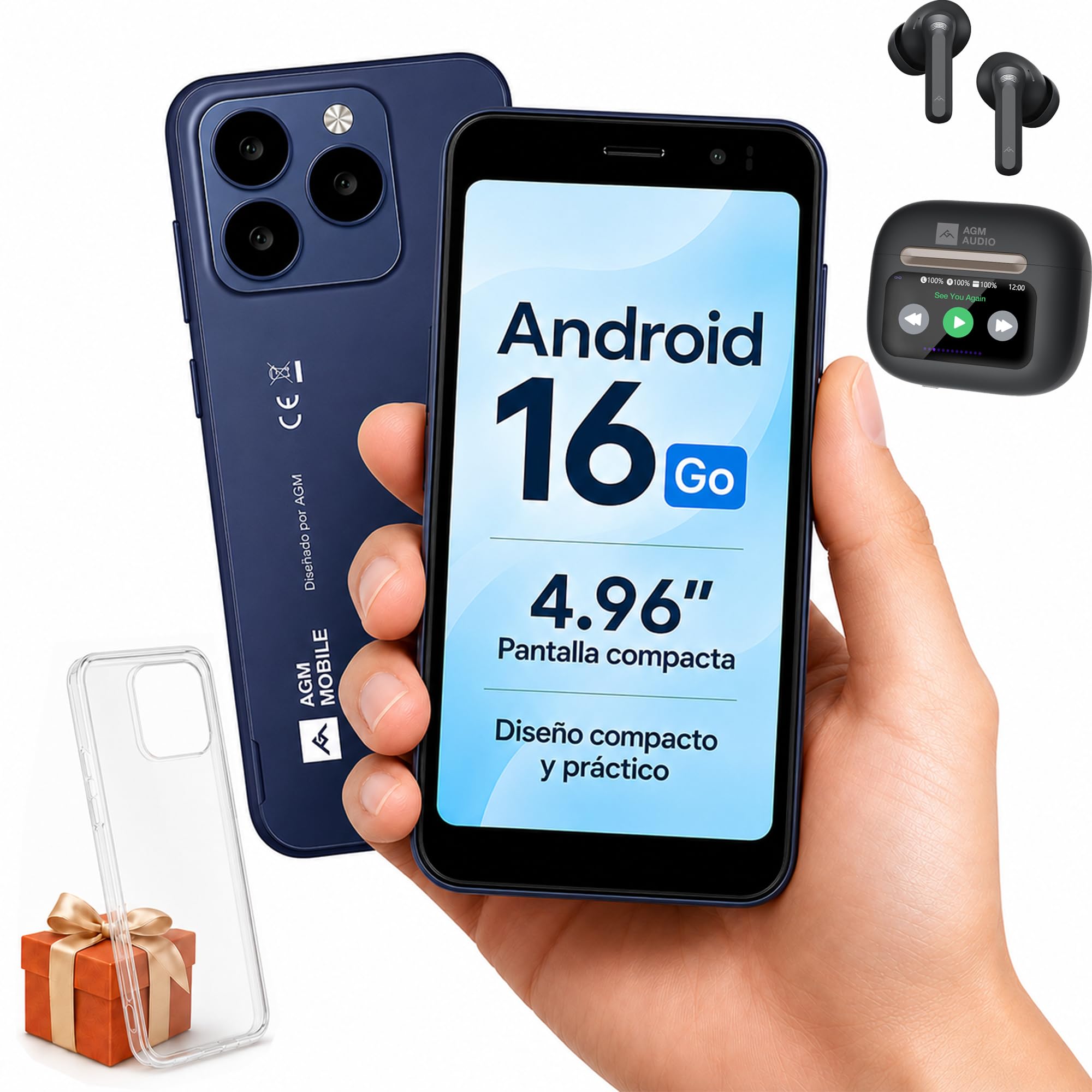 AGM Note N2 Mini Teléfono 4G,Android 16 go,Buds 9 Auriculares inalámbricos con Estuche Inteligente con Pantalla táctil