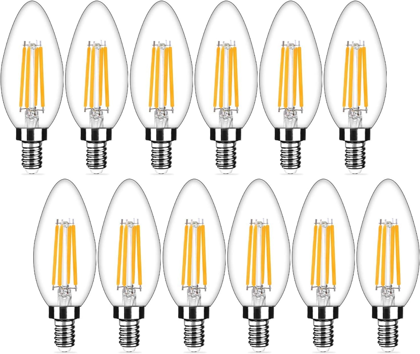 12-Pack Dimmable E12 LED Candelabra Bulbs 40Watt Equivalent, 2700K Warm White, 450Lumens, 4W B11 Vintage Chandelier Light Bulbs, LED Filament Clear Glass Candle Lamp for Ceiling Fan Home Decor1