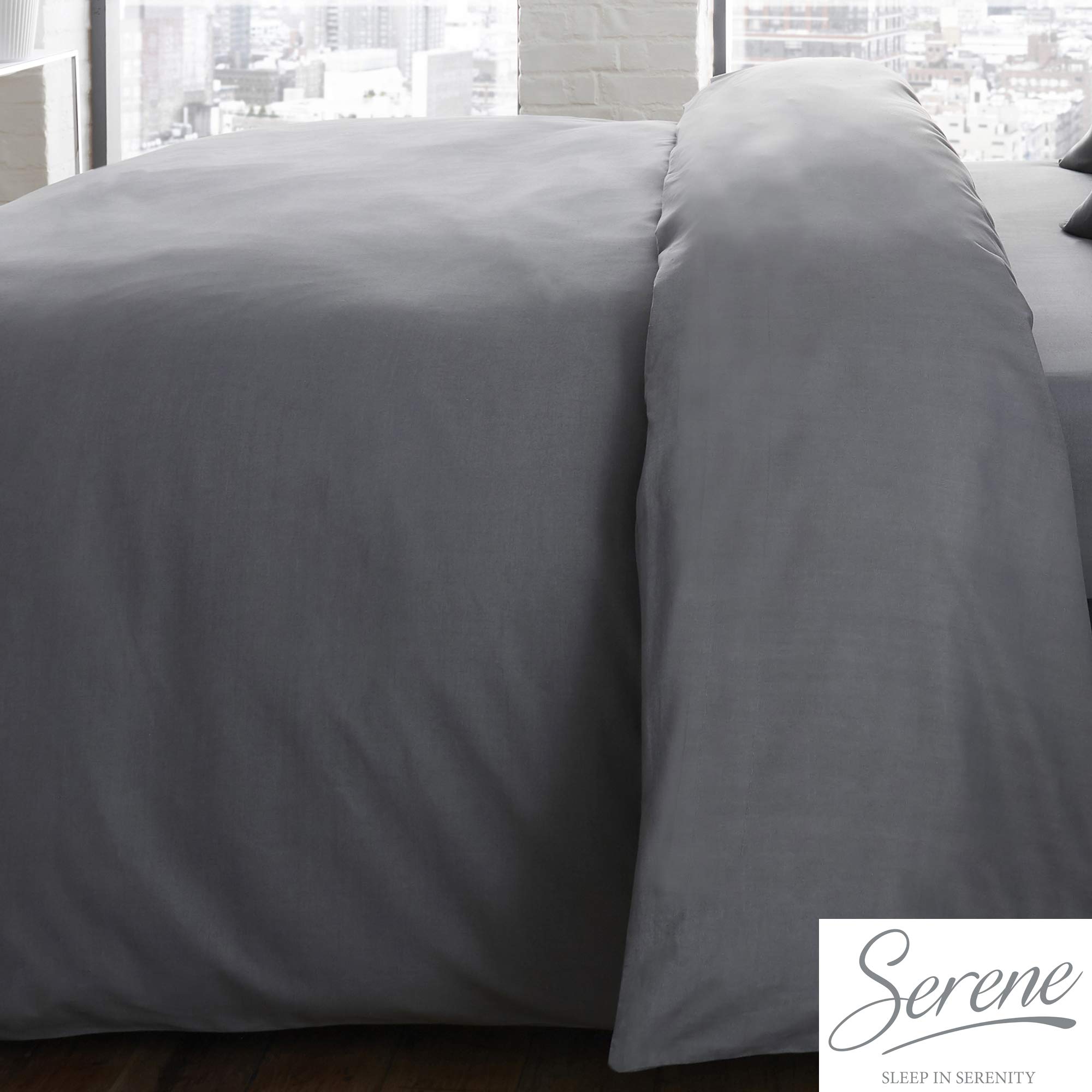 Serene Plain Dye Collection Easy Care Duvet Cover, Charcoal, Single