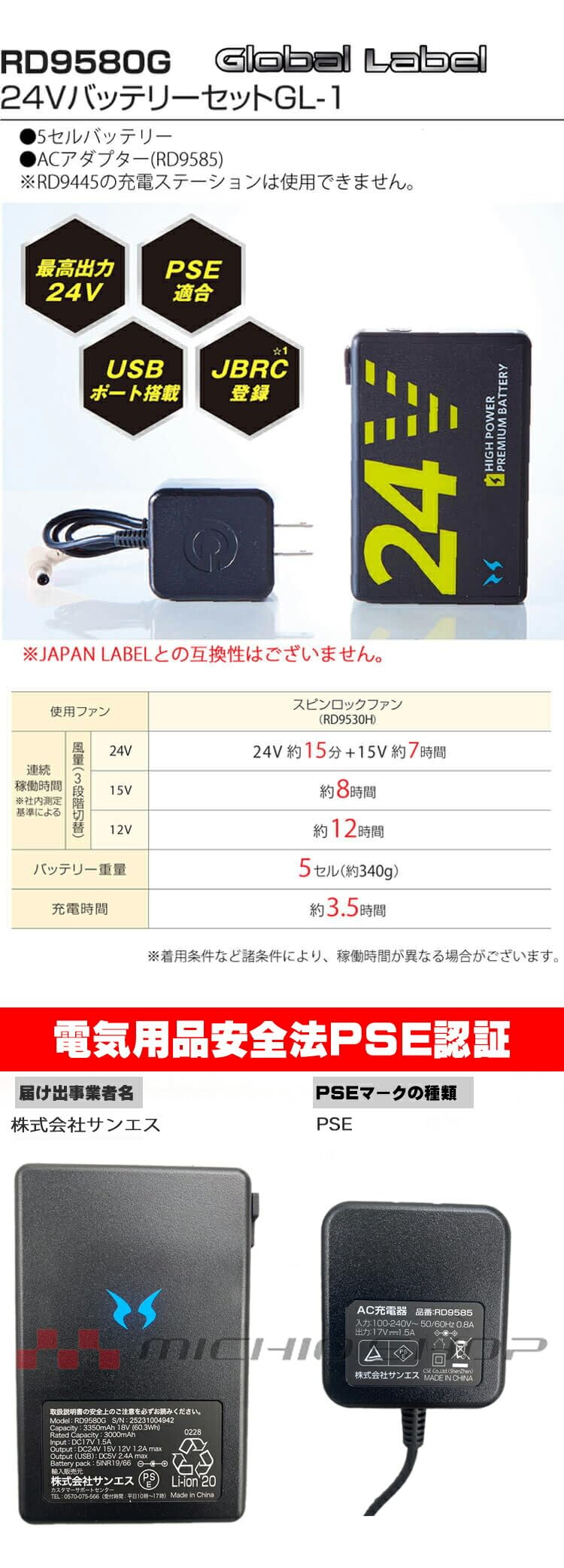 サンエス 24V バッテリー2個セット セット販売】サンエス 24Vバッテリーセット&ファンセット GL-1