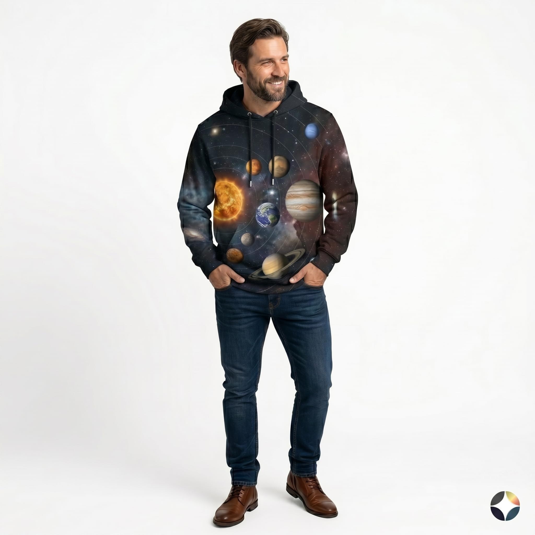 Felpa con Cappuccio Sistema Solare Pianeti Galassia Universo Astronomia Spazio Design Unisex Regalo Per Amanti dell’Astronomia e della Scienza