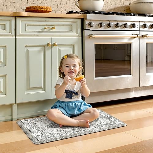 Vista 355 de KIMODE - Juego de 2 tapetes de cocina bohemios, antifatiga, antideslizantes, impermeables, ergonómicos, acolchados, cómodos, para lavandería, Caqui
