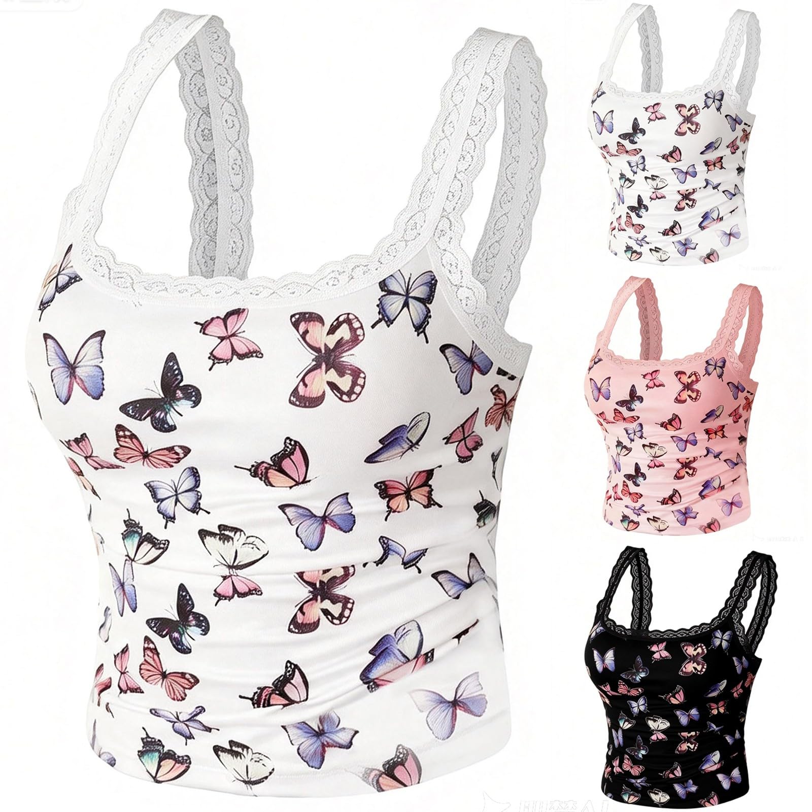 Bukknye Women's White Camisole Tank Tops For With Built In Bras Lace Cami Spaghetti Strap Comfortable Undershirts Sexy Y2k Party Club Sexy Tops