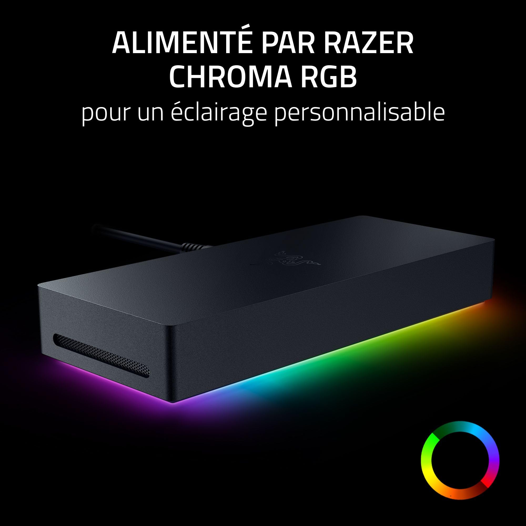 Razer Thunderbolt 5 Dock Chroma - Station d'accueil 11 Ports USB-Thunderbolt - 3X DisplayPort USB-C - Ethernet - Passthrough 140W - Carte SD/UHS - 3X USB - Extension M.2 - Prise UE - PC/Mac | Noir