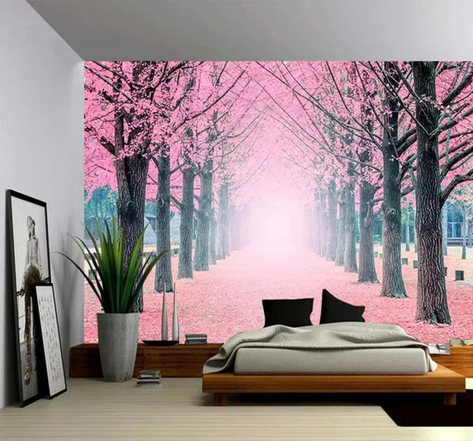 Wallpaper-3D-Xlm 250Cm×170Cm(B×H) Beautiful Pink Woodland Path Landscape 3D Wallpaper Easy Install Feature Office Living Room Sofa Bedroom Tv Background Wall Decoration-250Cm×170Cm