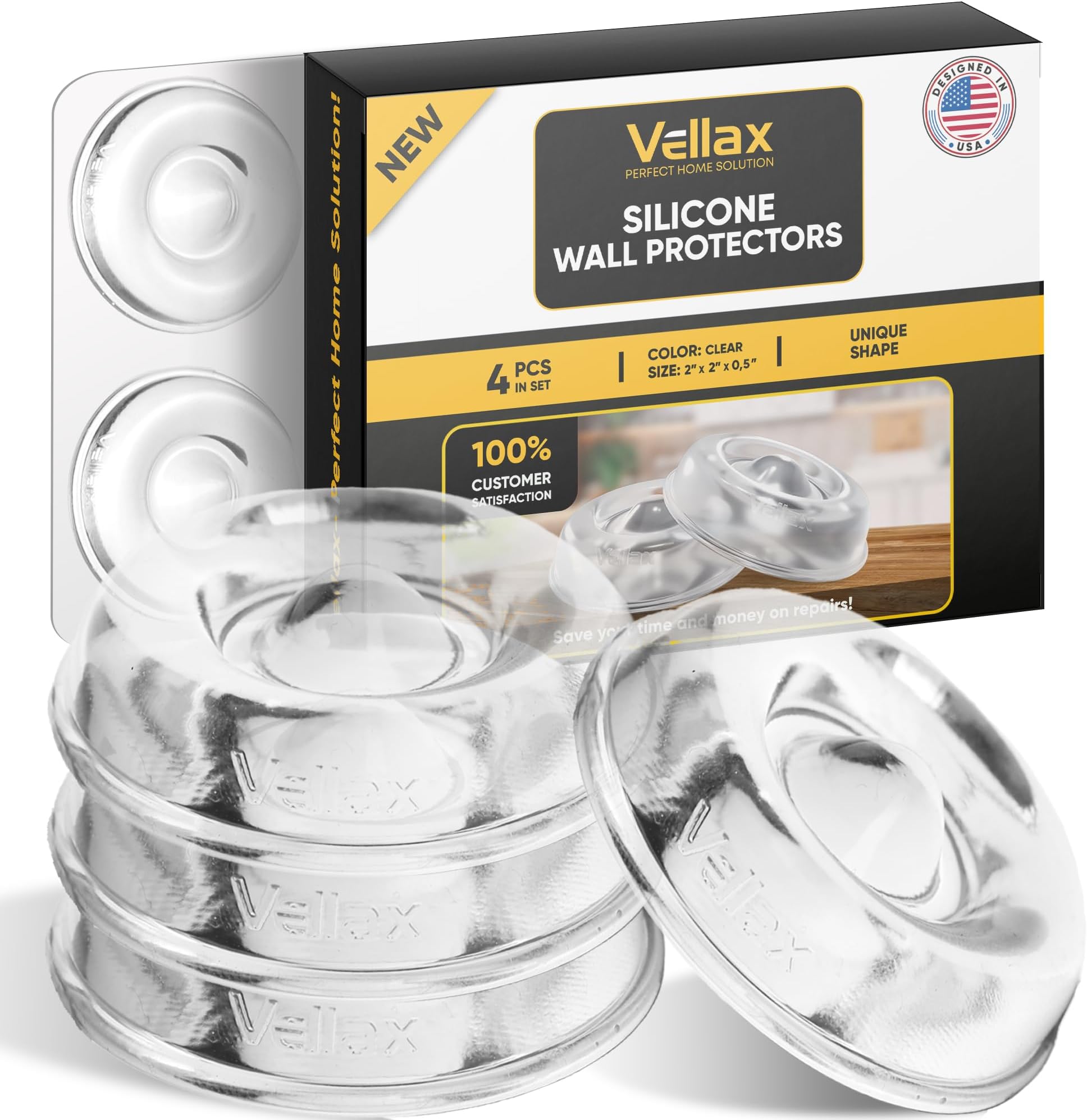 Door Knob Wall Protector 4 pcs (2"x0.5") – Easy to Install, Silicone Wall Protectors from Door Knobs for Noise Reduction & Surface Protection, Self Adhesive