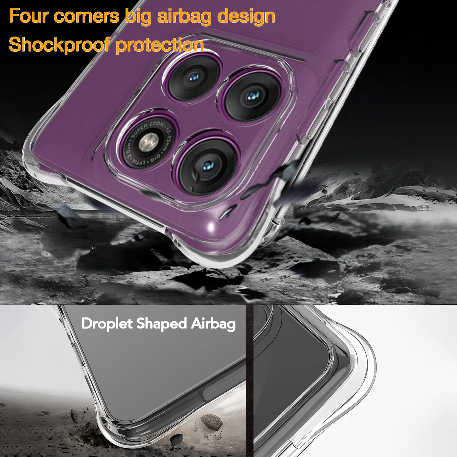 USTIYA Funda para Motorola Moto Edge 60 Pro de TPU transparente de cuatro esquinas de grado militar, funda protectora transparente suave