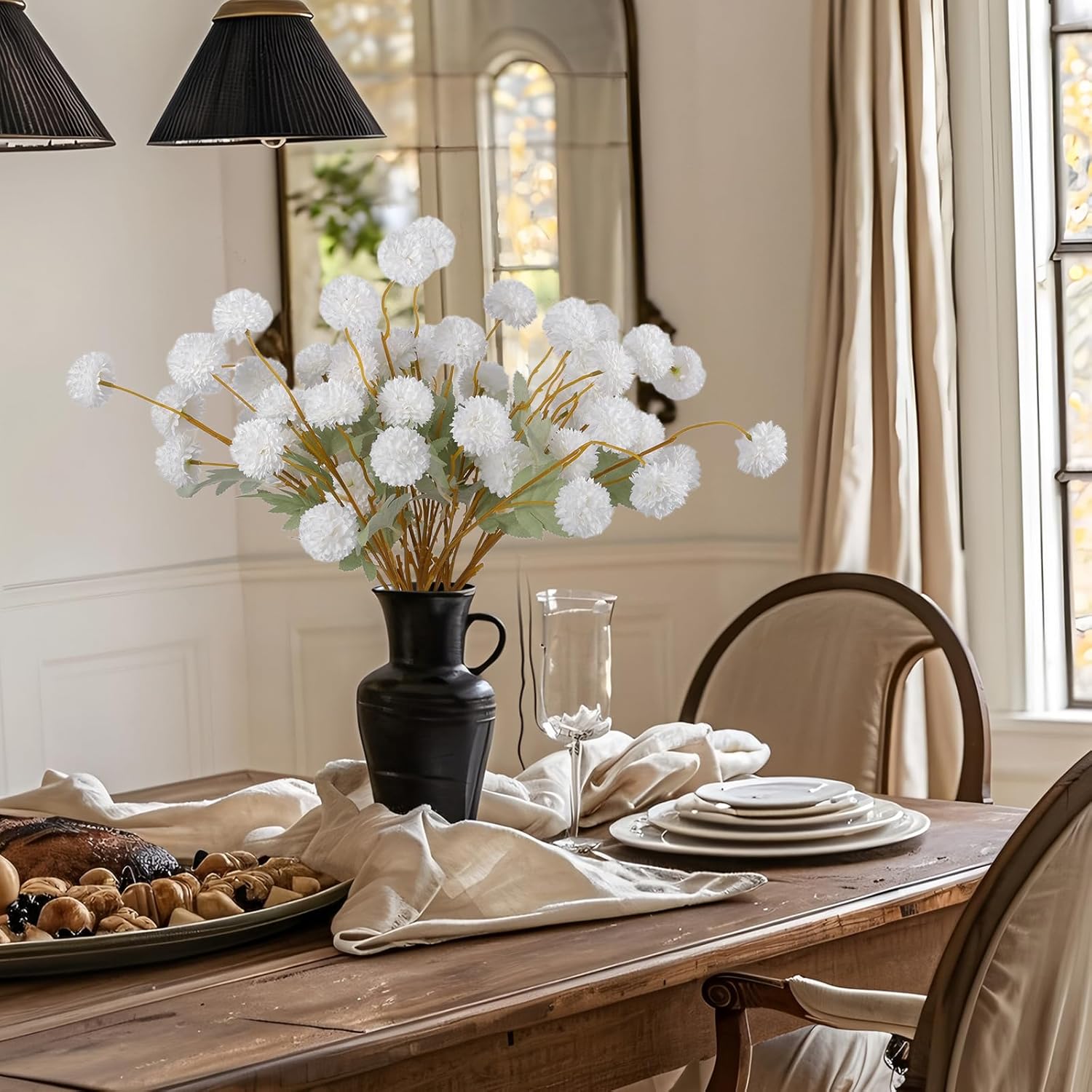 Hananona 12 Pcs Artificial Kiku Flowers, Fake White Chrysanthemum Pom Pom Mums Flower Faux Floral Arrangements Wedding Centerpiece for Fall Home Kitchen Decor (12, White) - Image 5