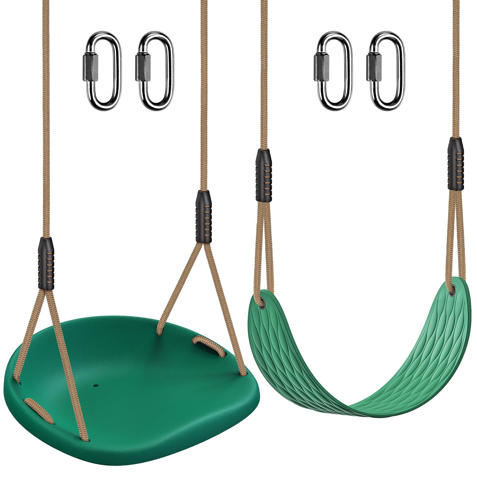 BeneLabel 2pcs Swing Seat, Kids Soft Plastic Swings Indoor/Outdoor Child Tree Wide Hard Swinging Board with Adjustable 130-200cm Rope for for Baby/Teens/Adults, Green / 600lbs — image 1