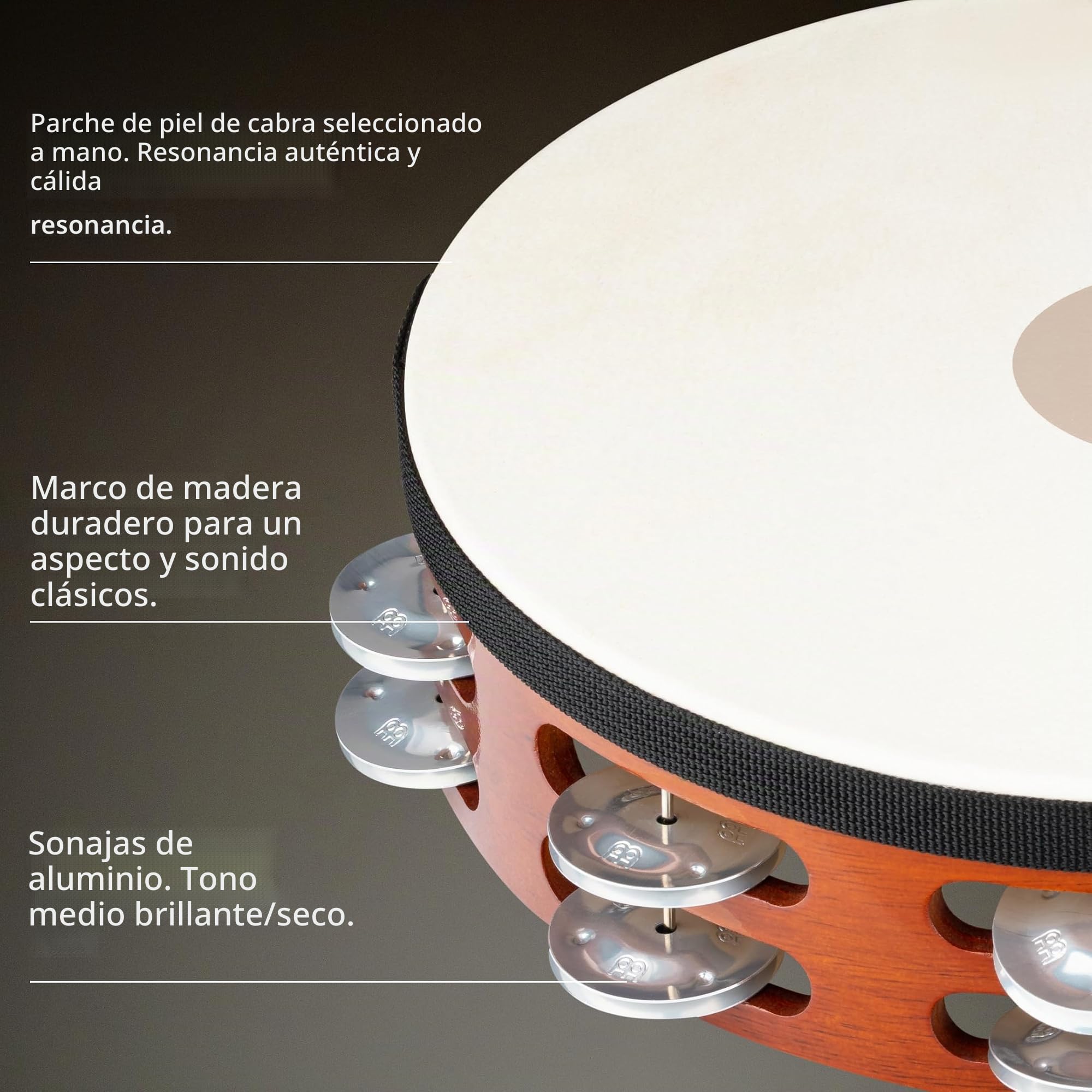 Meinl Percussion TAH2A-AB - Pandereta de aluminio y madera, piel de cabra, Doble fila