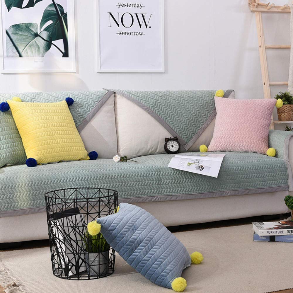 Fodera per divano angolare elasticizzata a forma di L,cuscino ispessito in inverno,semplice fodera per divano in tinta unita-verde fagiolo_90 * 70 cm,protezione per mobili per animali domest