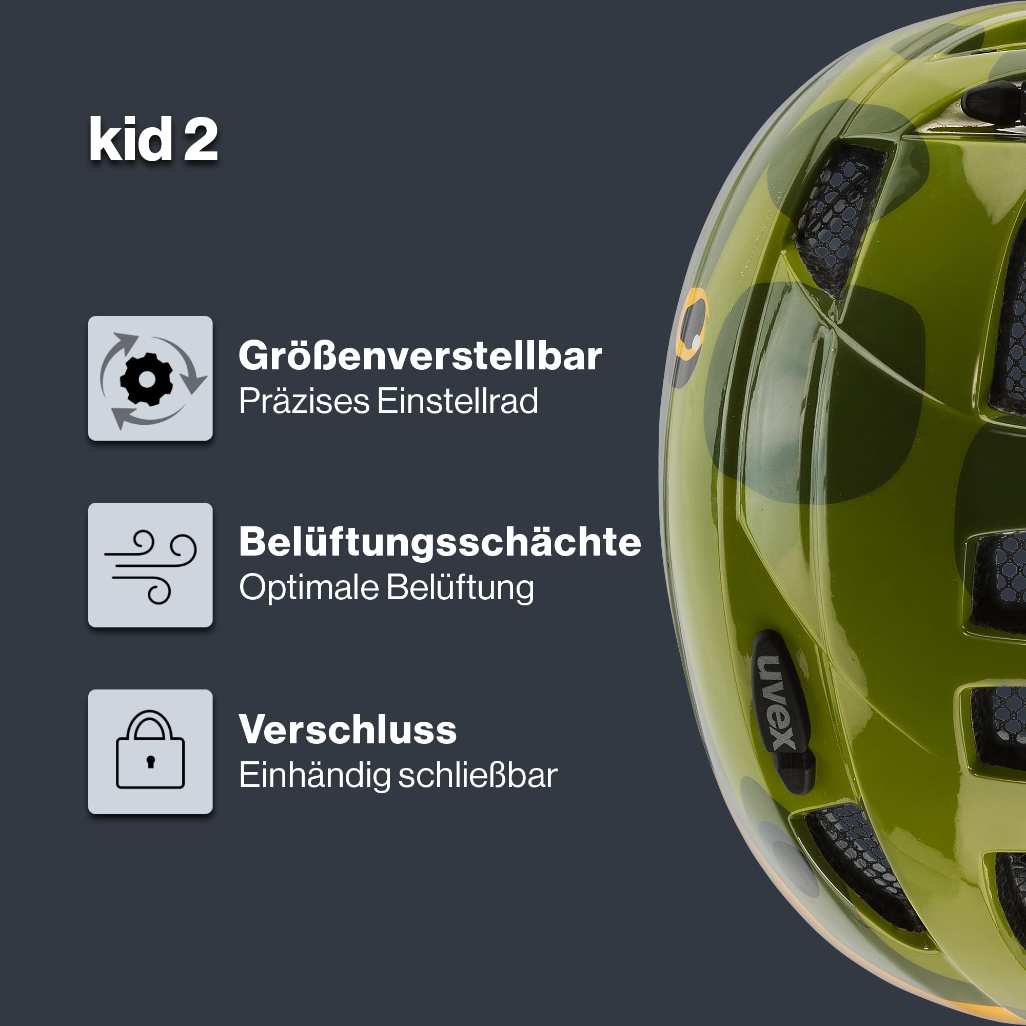 uvex Kid 2 - Leichter Fahrradhelm für Kinder - individuelle Größenanpassung - waschbare Innenausstattung