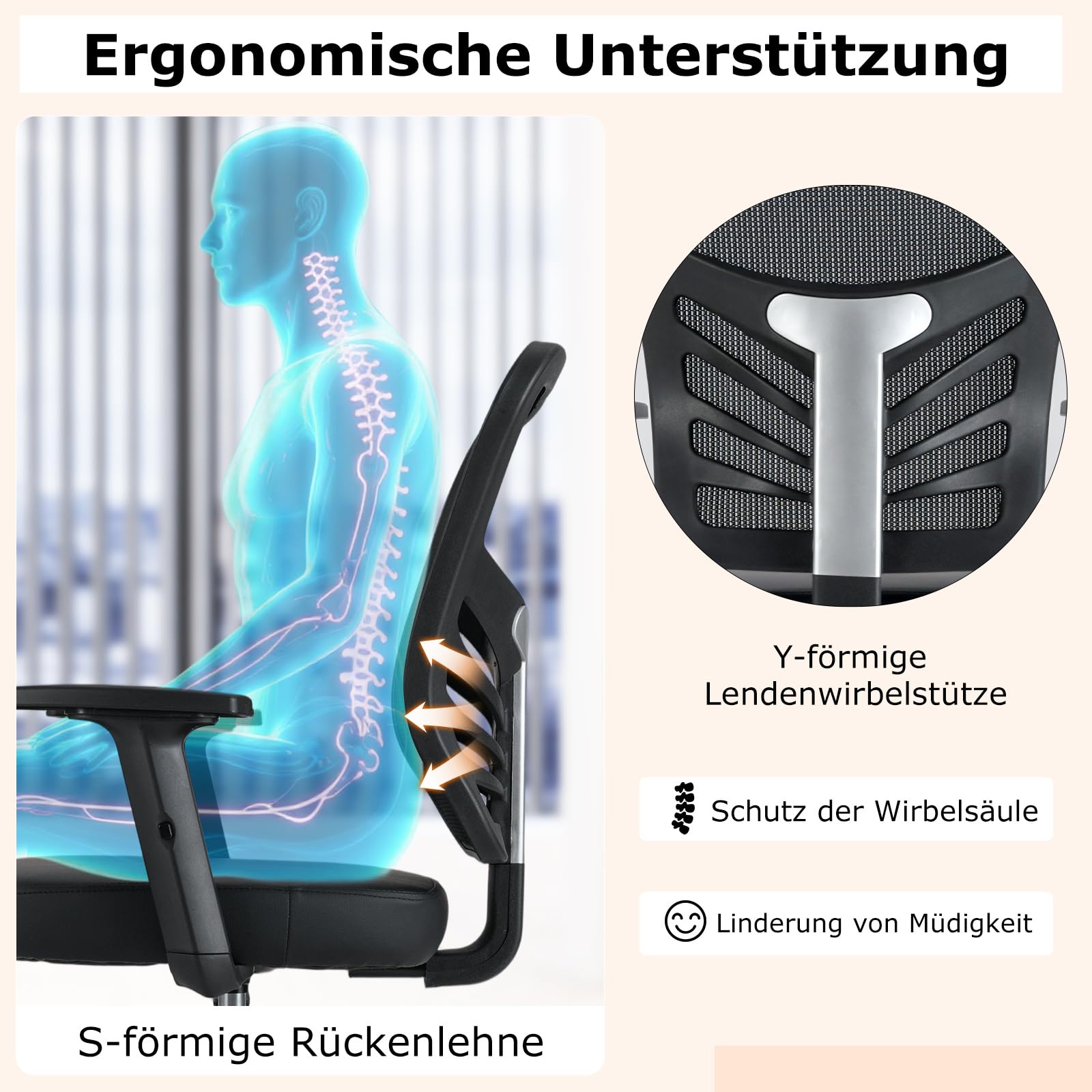 COSTWAY Arbeitsstuhl, Bürostuhl mit verstellbaren Armlehnen und Fußstütze, Sitzhöhe 54-75 cm, Hoher Drehstuhl, Computerstuhl, Schreibtischstuhl bis 150 kg Belastbar, Schwarz