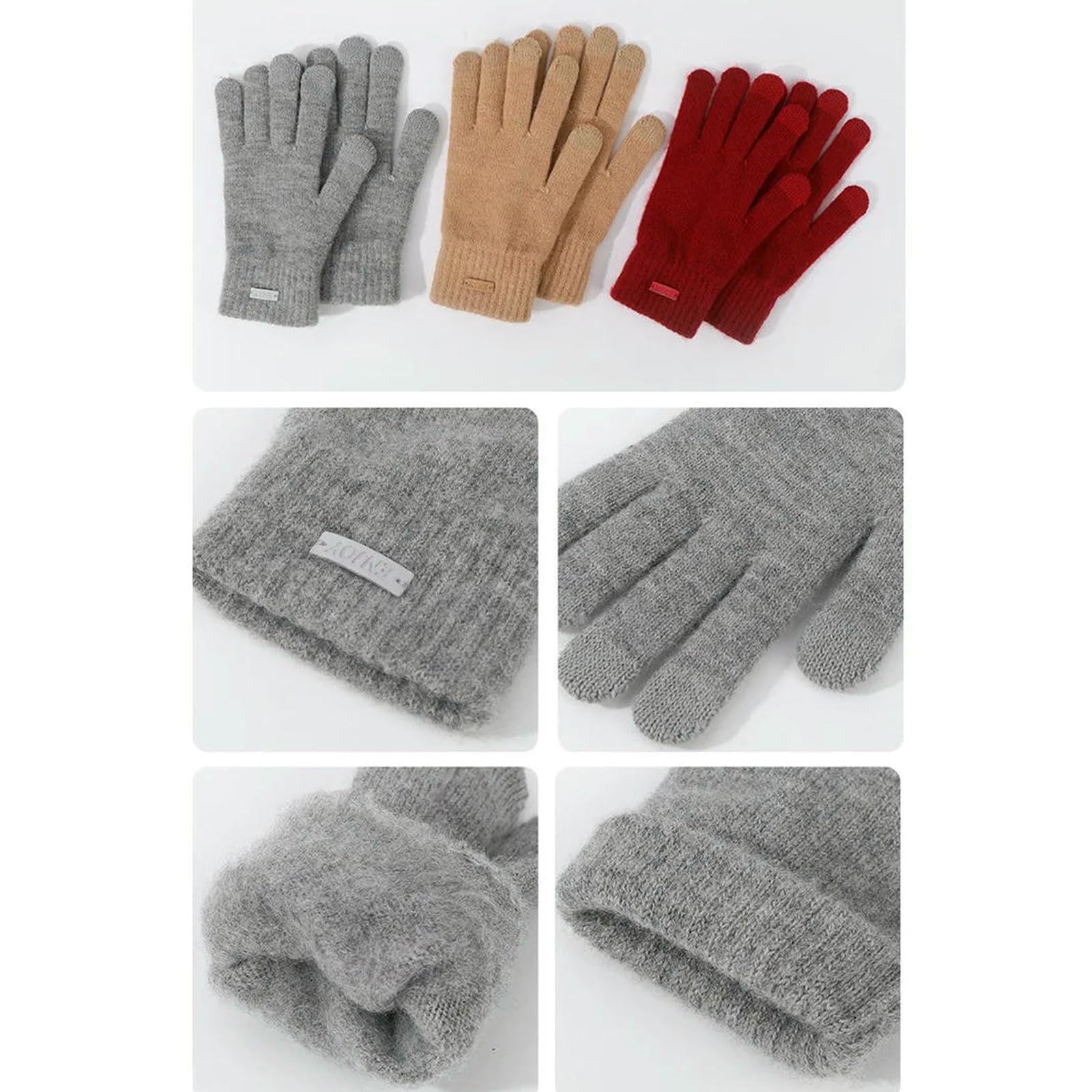 Mütze,Schal & Handschuh-Sets 3-teiliges Set Für Damen, Winter-strickmütze, Schal, Handschuhe, Kombination, Bequemes, Weiches, Lässiges, Warmes Mützen-Set, Winddichtes Outdoor-REIT-Set-grau