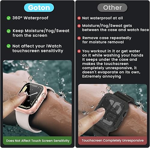 Miniatura 2 de Goton - Funda protectora de pantalla impermeable para Apple Watch serie SE 6, 5, 4, 1.732in, 360 de vidrio templado integrado, parachoques delantero