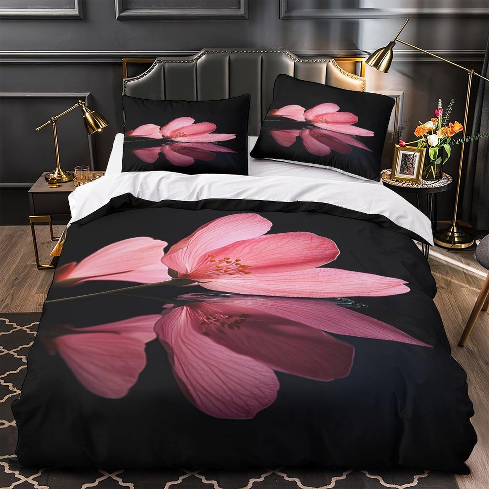 Parure de lit microfbre rose 3D 140x200 pour lit single