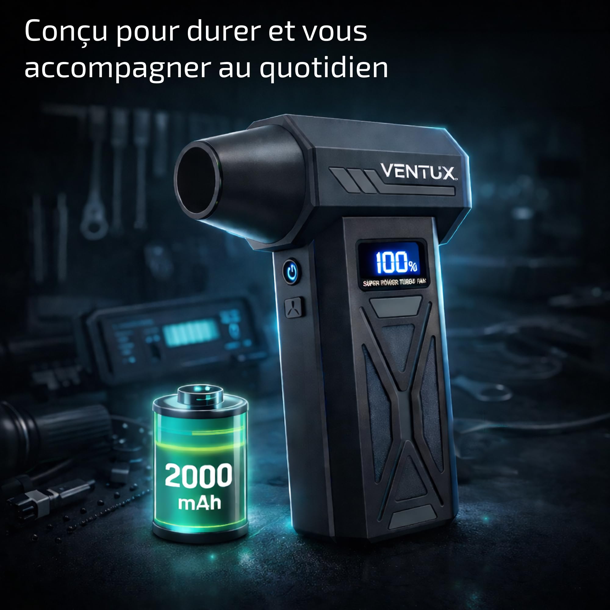 AeroBoost P70 110W – Souffleur d'Air Portable Sans Fil Rechargeable | 4 Vitesses Écran LCD + LED | 4 Buses Interchangeables | Nettoyage Clavier PC, Voiture, Caméra, Console