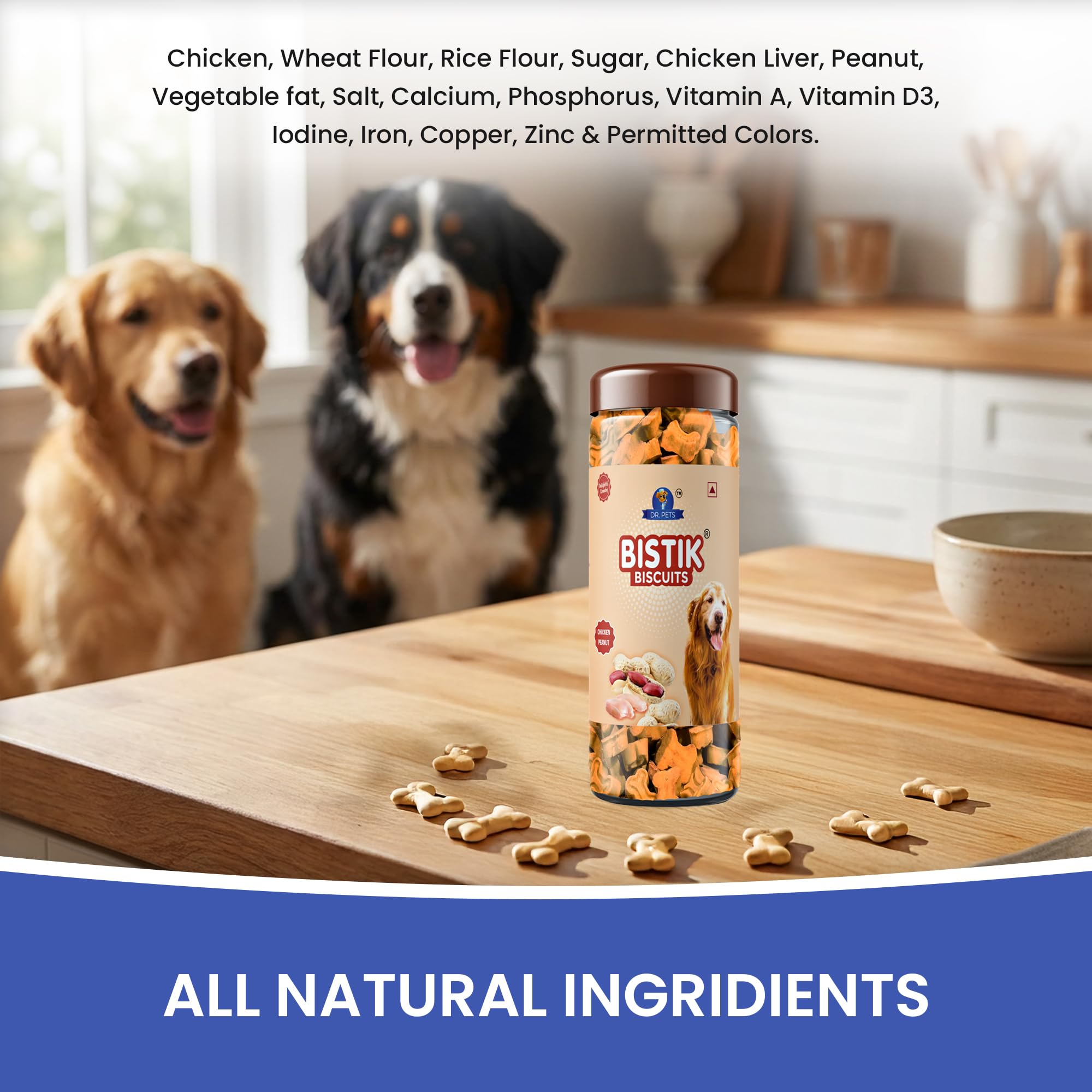 Dr. Pets Pack of 2 (450g Each) Bistik Dog Biscuits Chicken Peanut Flavor | Crunchy Daily Dog Treats | Supports Digestion & Bone Health for Puppies & Adult Dogs