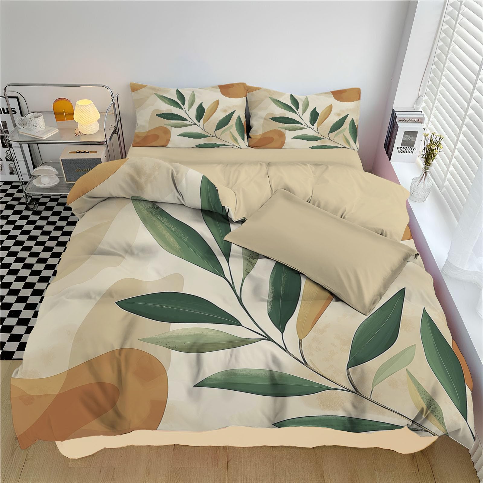Housse de couette 220x240 anti froissement crème avec zip et 2 taies