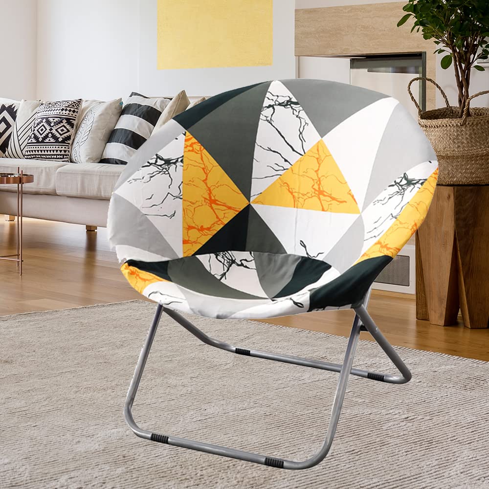 XMNTG Stretch Round Saucer Chair Cover Geometry Super Soft Spandex Moon Chair Slipcover Washable Removable Barrel Chair Cushion Cover Furniture Protector for Office Home Living Room (Yellow Grey)