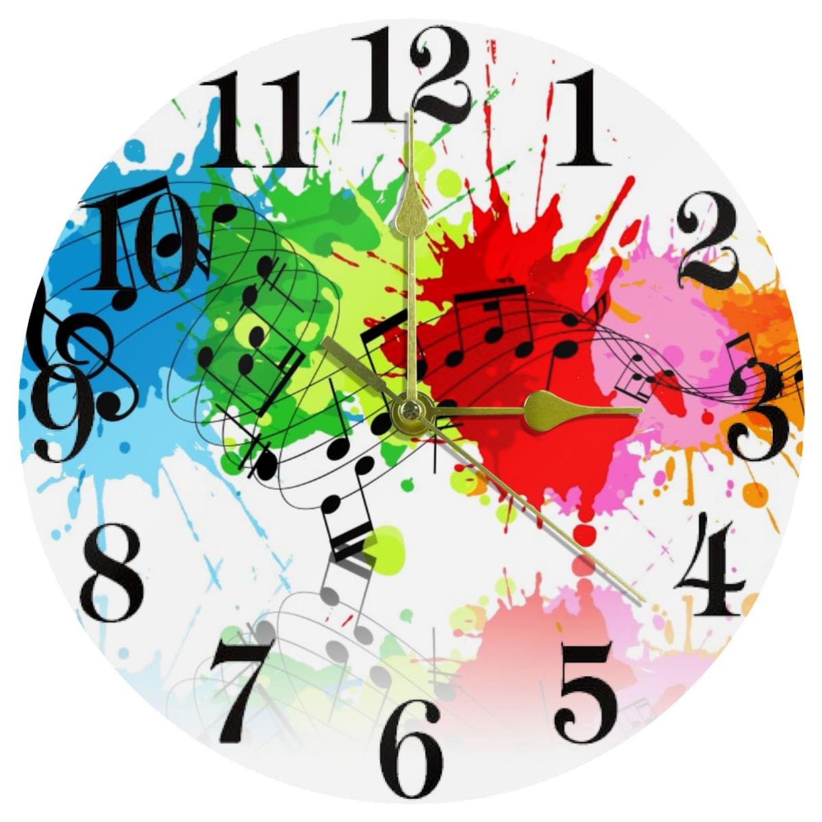 Horloge murale ronde pour cuisine école bureau motif musique grunge