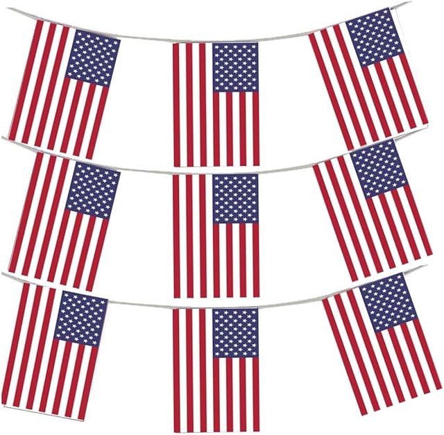 GrassVillage MEGA VALUE 3 x Packs 36 Foot 33 Flags Quality USA America Flag Bunting Party Decoration Banner 4th July US Independence Day Bunting