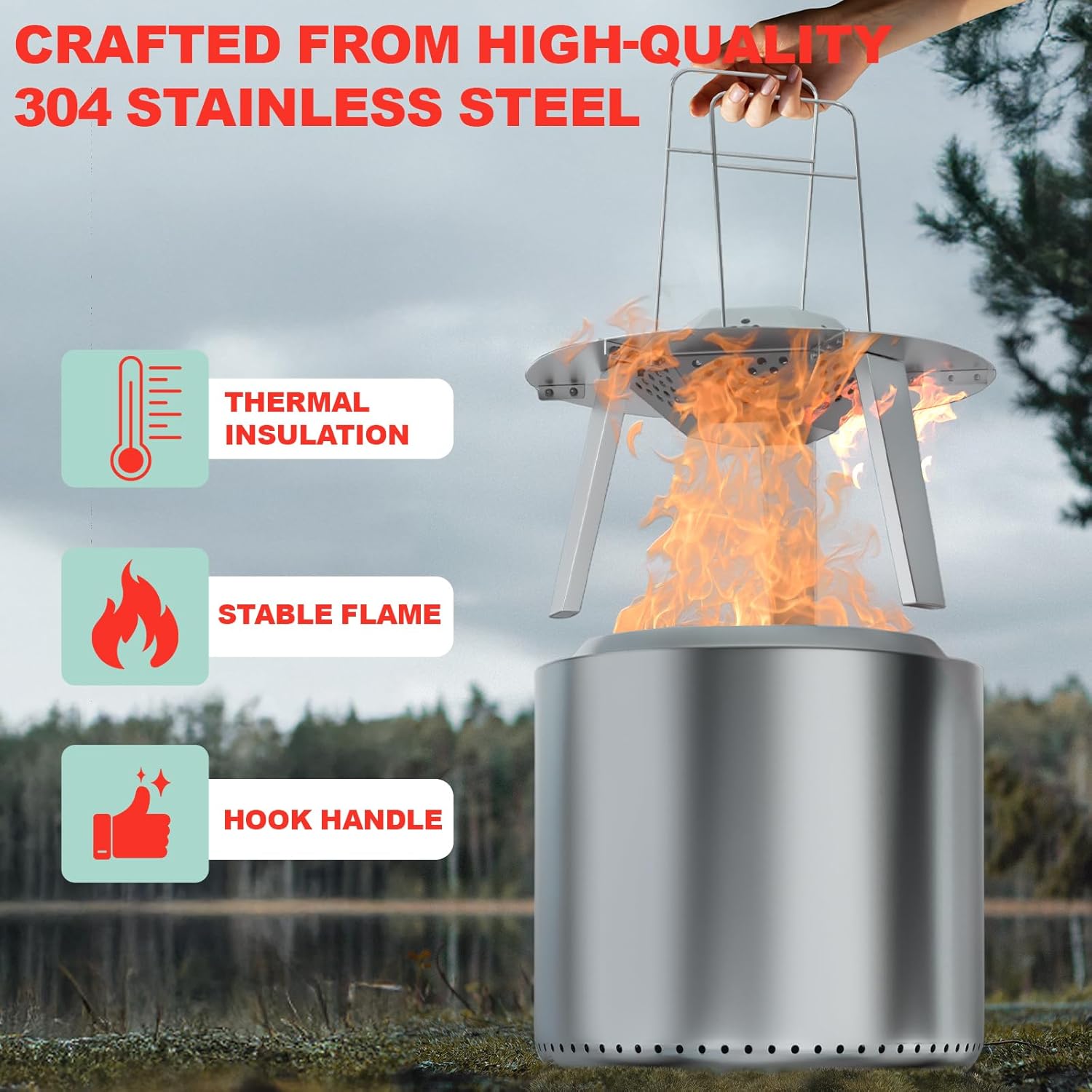 Heat Deflector for Solo Stove Ranger 15",Deflector with Carrying Handle & 3 Legs, Detachable Pellet Adapter Diffuser for Solo Stove Ranger 1.0 and 2.0 Series Accessories, 304 Stainless Steel