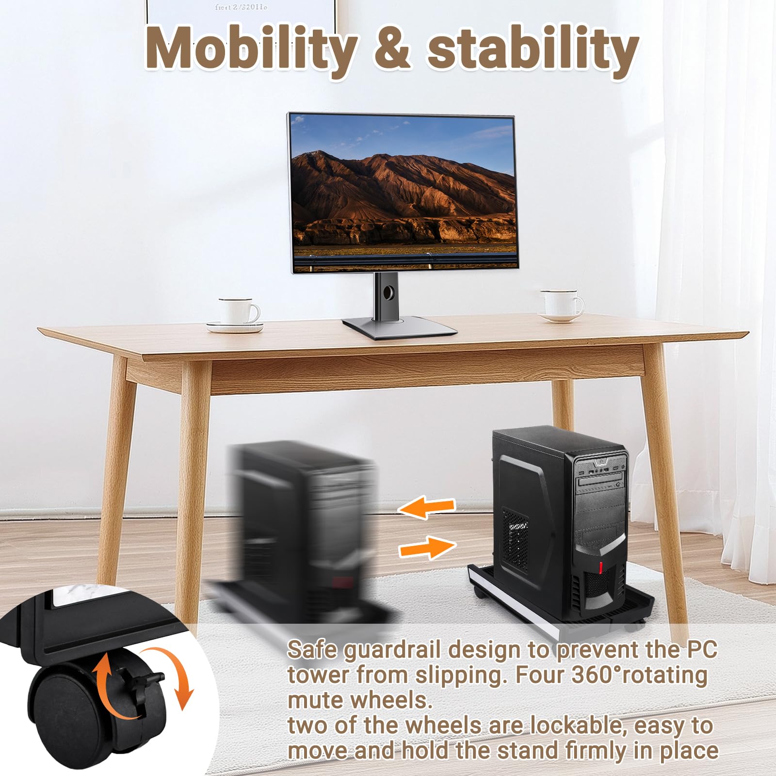 Soporte para CPU, Soporte Móvil Ajustable para CPU y Torre de PC con 4 Ruedas Giratorias con Bloqueo - Ajustable(20-30cm), Soporta hasta 30kg, Ideal para Hogar, Oficina y Estación de Gaming