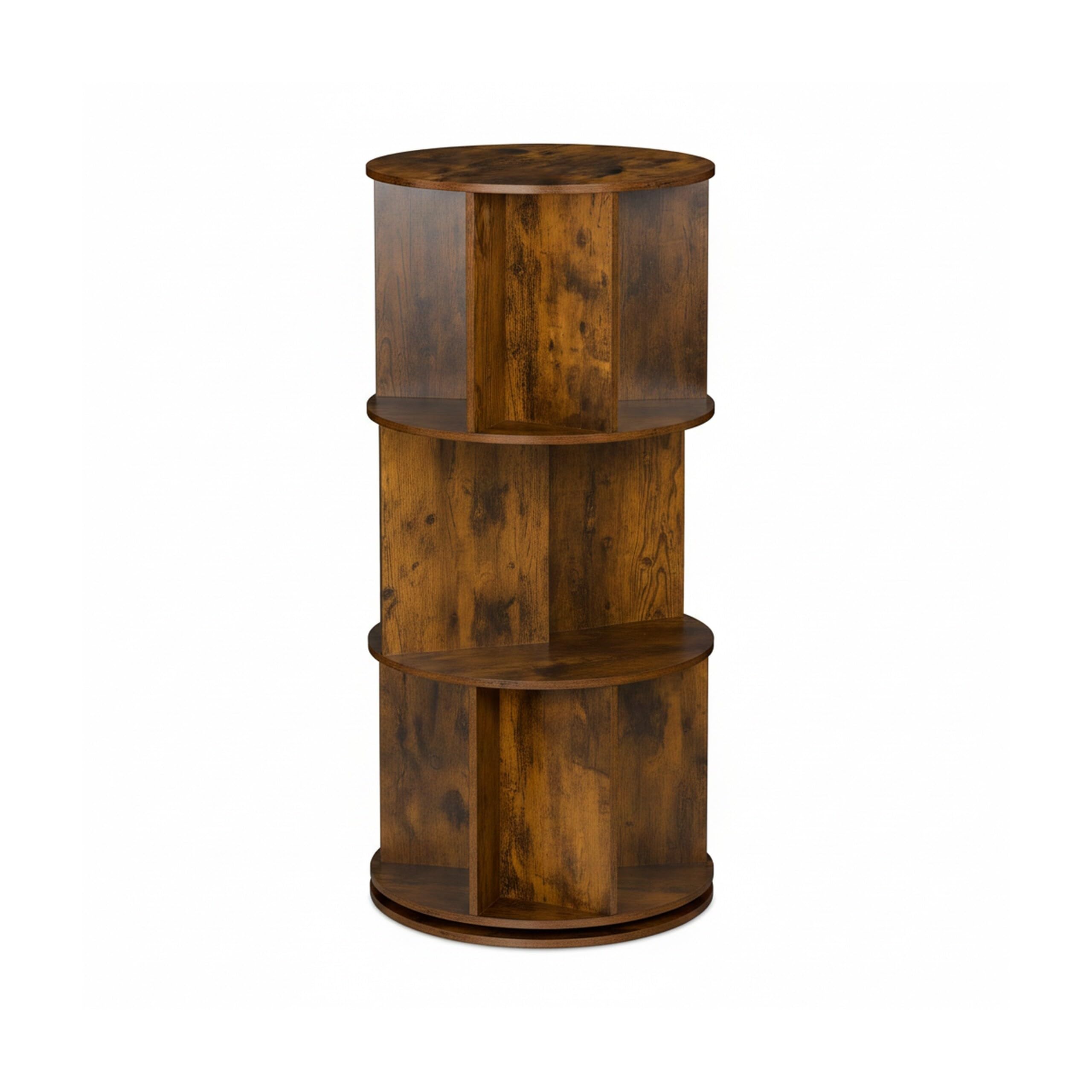 Relaxdays Libreria Girevole, 15 Scomparti 104x50 cm, Scaffale Industriale Porta Libri, CD, Dvd, Colonna Rotante, Marrone