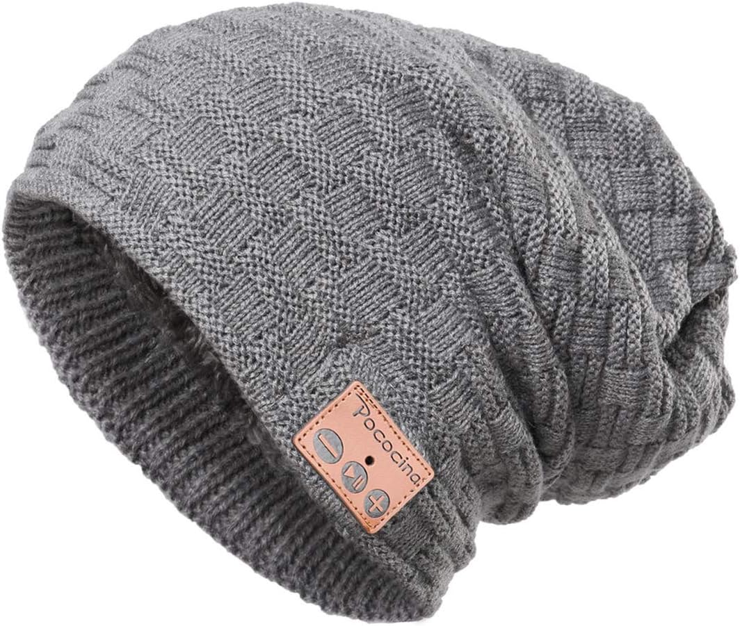 Bluetooth Beanie Hat Winter Knit Music Hat Wireless Headphone Speaker Hat Slouchy Skull Cap for Men Women, YW Brown