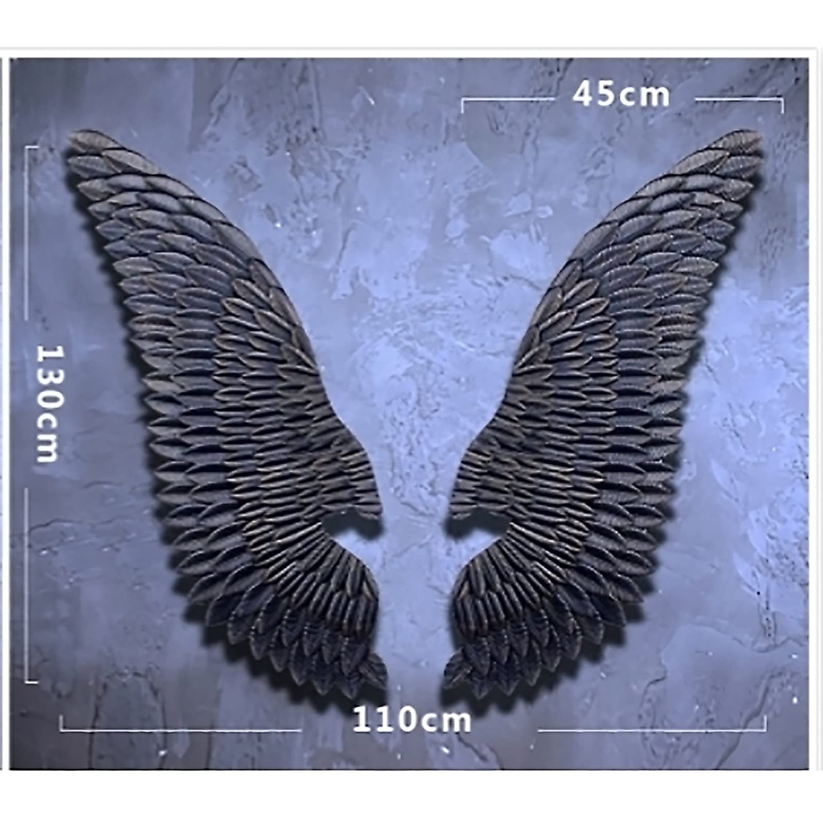 Dekoracja ścienna 3D z czarnymi skrzydłami anioła, metalowa zawieszka ścienna LOFT Iron Art, naklejki ścienne do sypialni i salonu (rozmiar: 45 x 130 cm (18 x 51 cali))