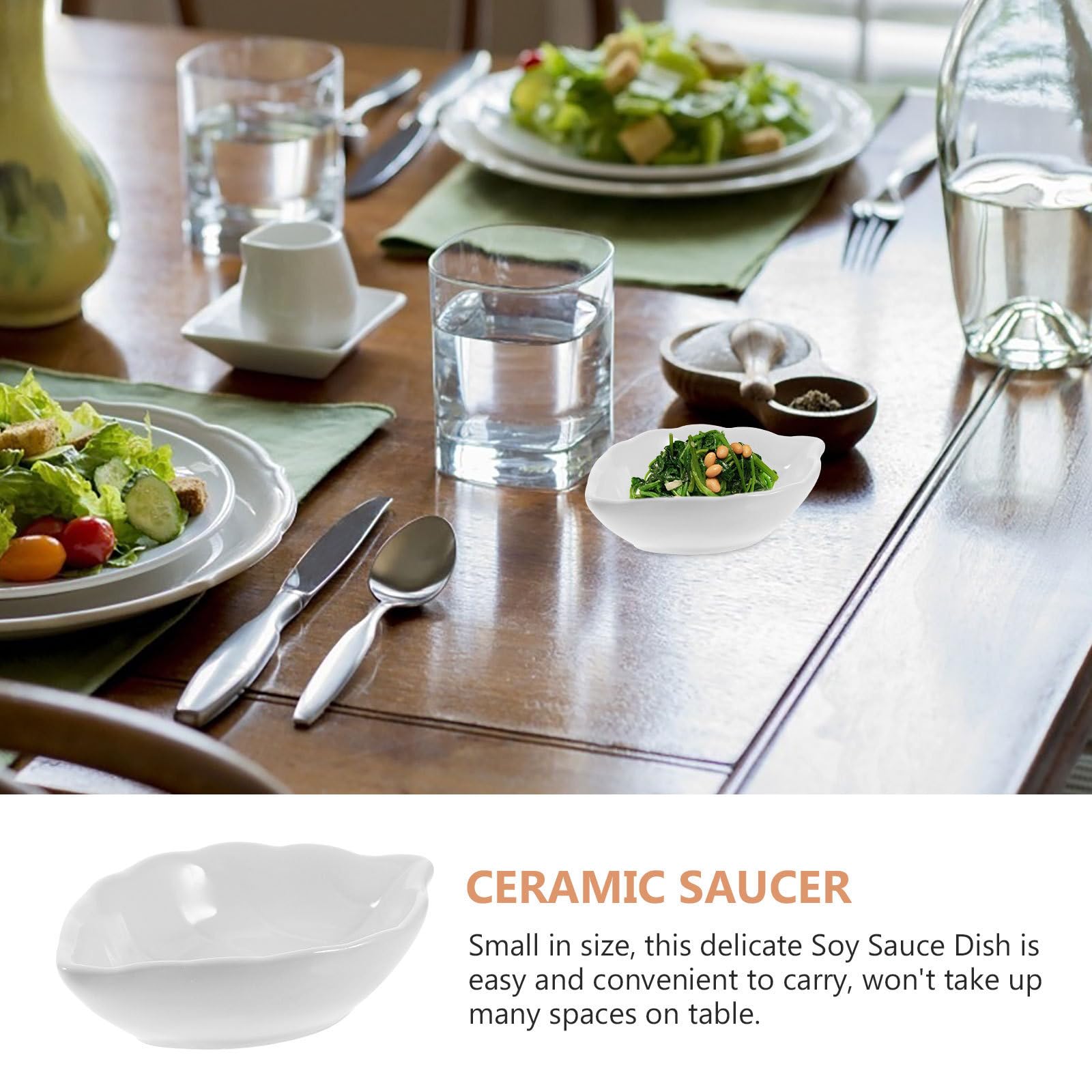 jojofuny Juego de 14 Platos de Condimentos de Cerámica Blancos Forma de Hoja para Mesa de Comedor y Restaurante, Ideales para Salsas y Aperitivos