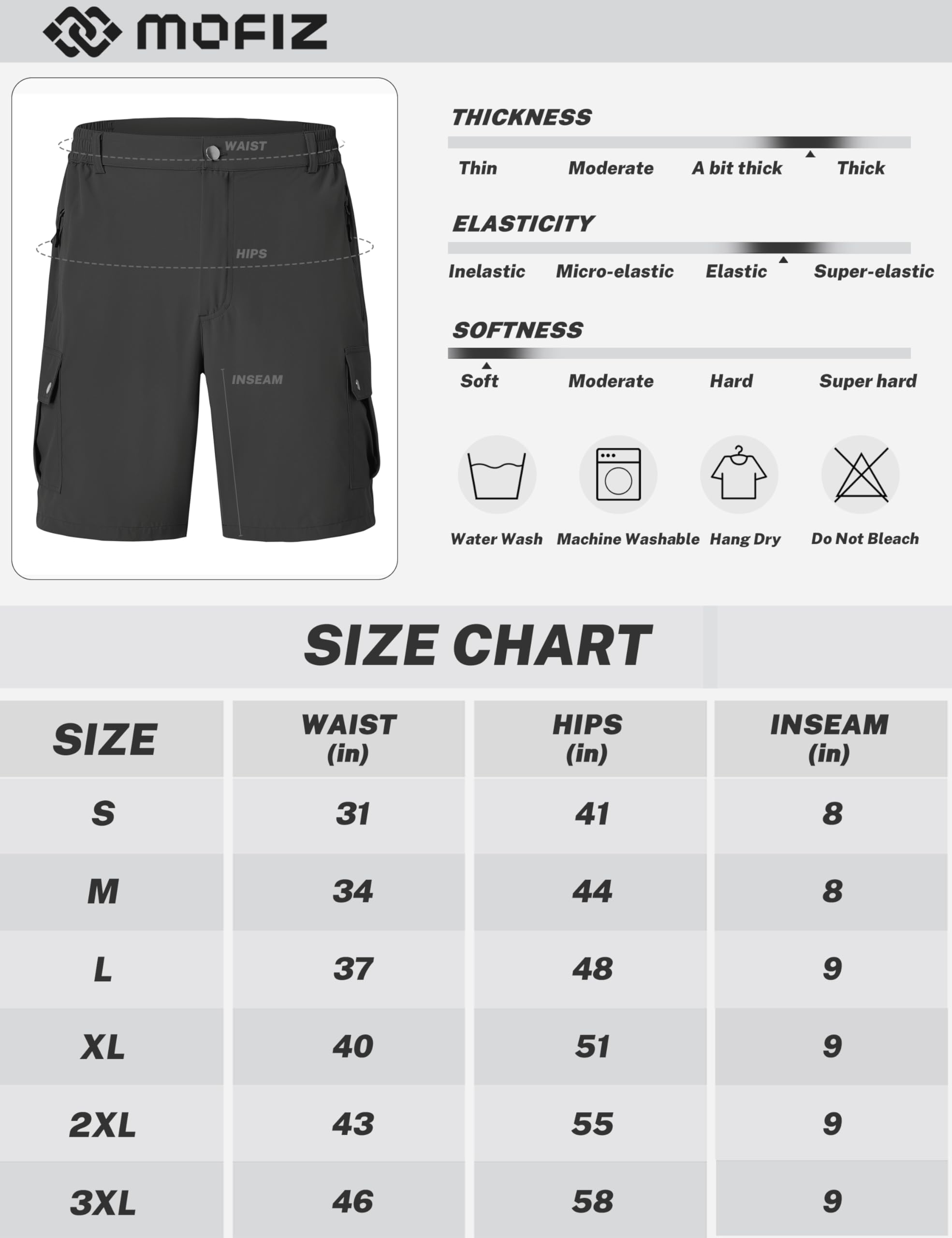 MoFiz Qucik Dry - Pantalones cortos de senderismo para hombre, ligeros, elásticos, para golf, estilo casual, con 5 bolsillos