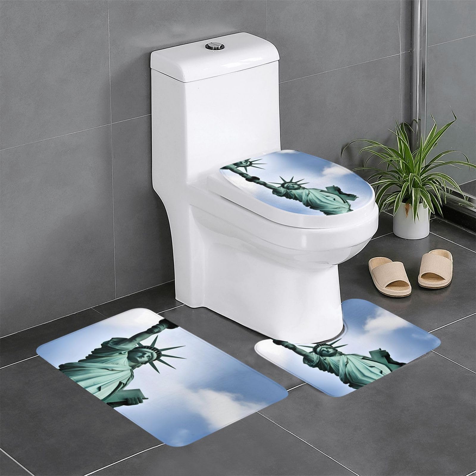 Tapis de salle de bain antidérapants 3 pièces motif New York absorbant sécurité