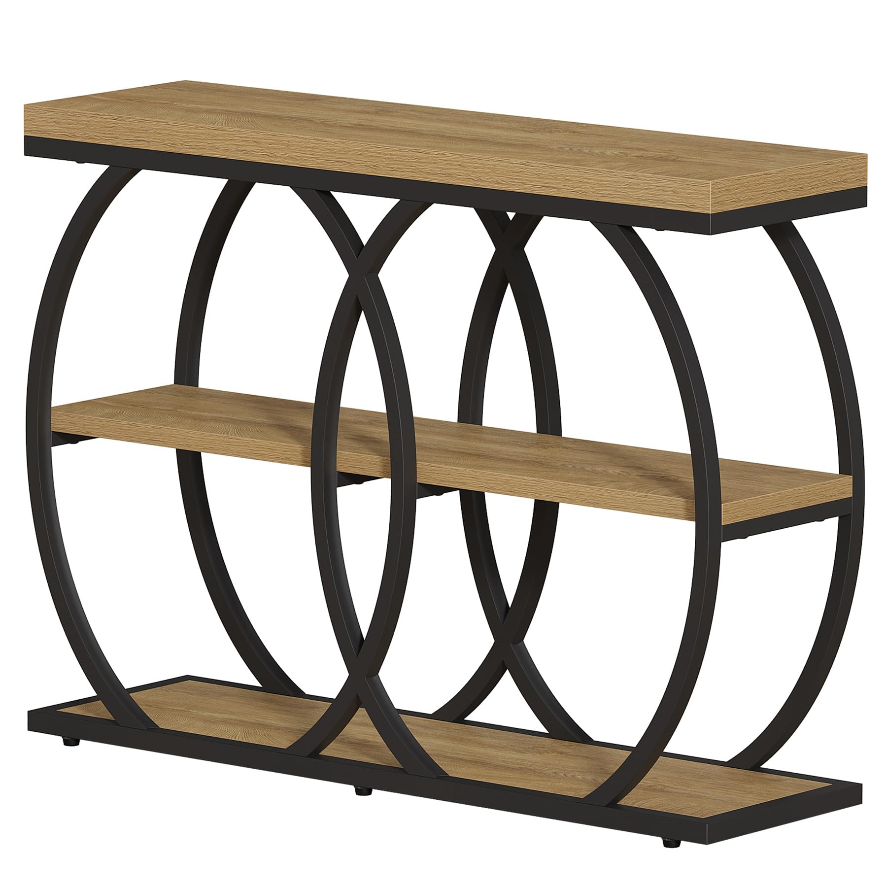 Tribesigns Mesa Consola Industrial 105 cm, Estantería de Entrada de 3 Niveles, Mesa Auxiliar Estrecha con Marco de Metal para Salón, Recibidor y Pasillo, Marrón Rústico