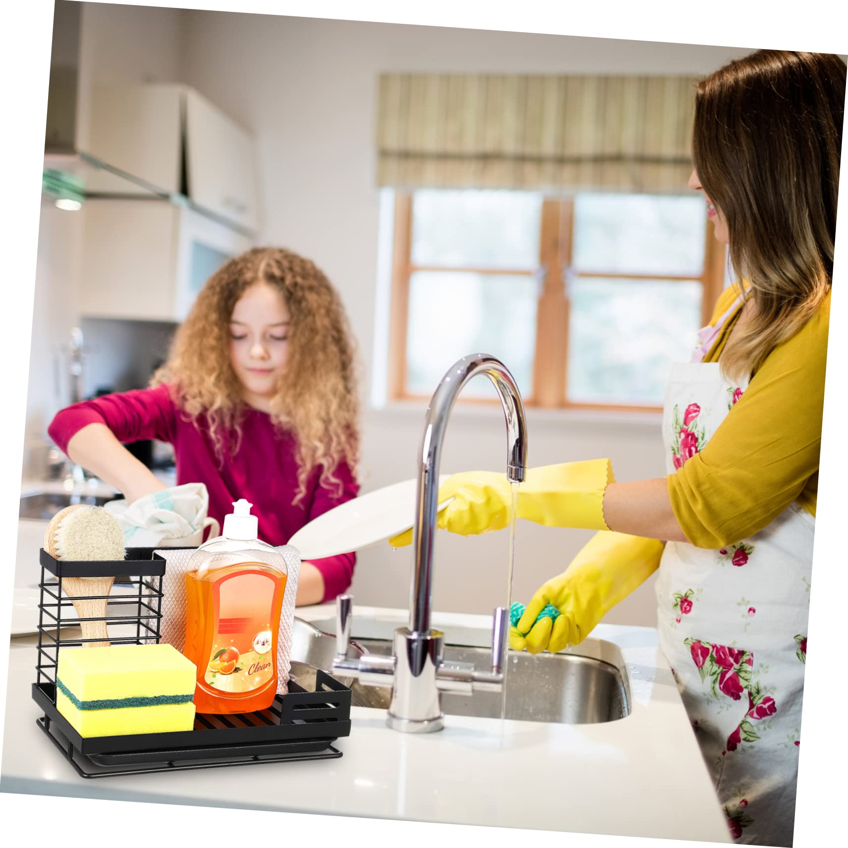ULTECHNOVO Porta Spugne Cucina Design a Strati Anteriore e Posteriore in Acciaio al Carbonio 2 Pezzi Nero e Vassoio per Scolatura per Ambienti Casa e Banconi