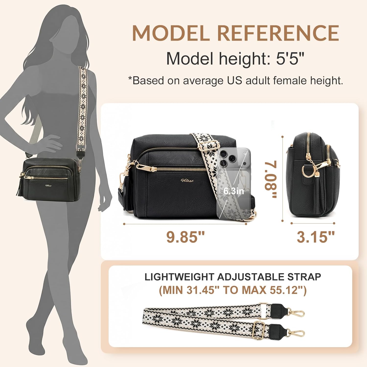 Small Leather Crossbody Bags for Women Anti theft Purses and Handbag Shoulder Hangbag with Wide Strap Tassel