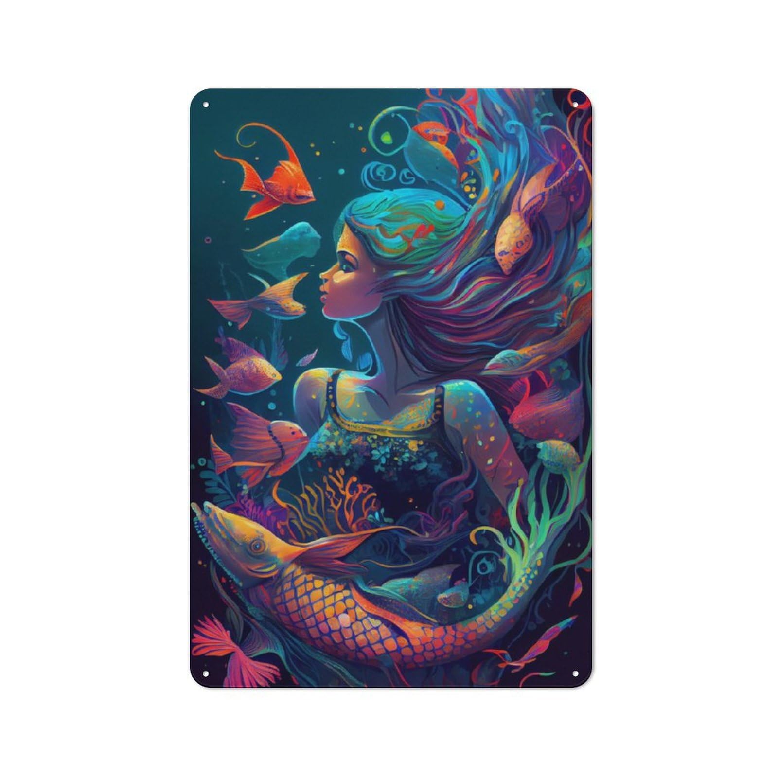 Junmoney Mermaid Painting Retro Tin Sign 30X20cm For Lounge Or Reading Corner, Gift For Lounge Decor Fans During The Christmas Season