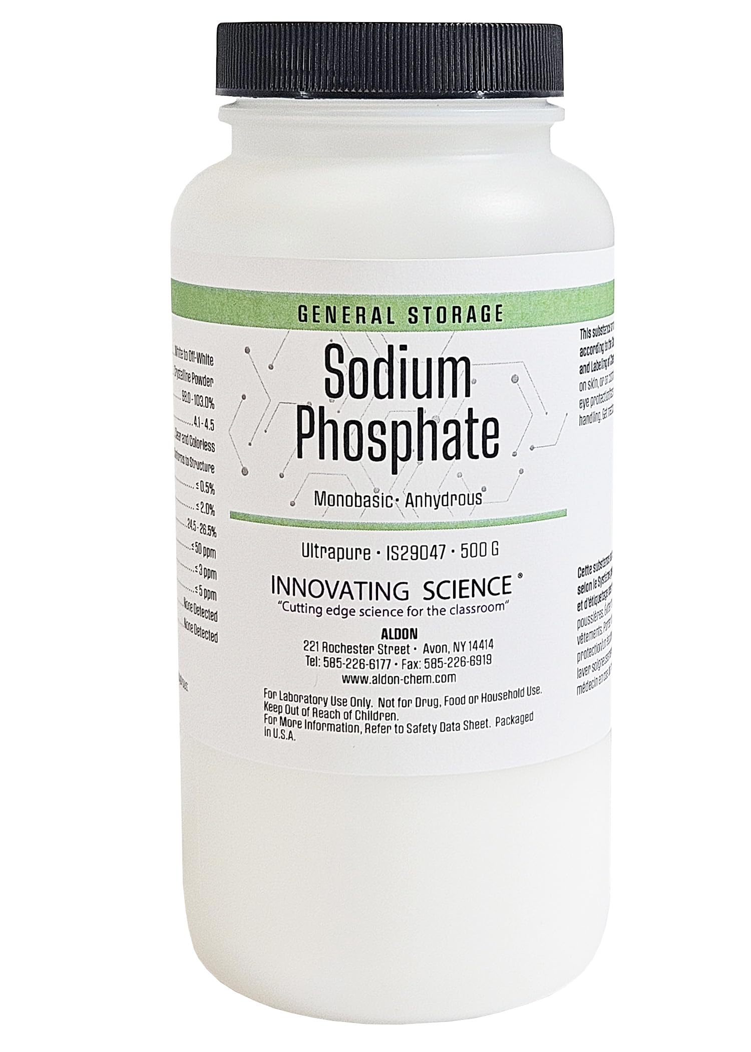 Innovating Science Ultrapure Sodium Phosphate Monobasic Anhydrous, 500g | High-Purity Crystalline Powder for Laboratory & Research Applications | 98.0-103.0% Purity | RNase & DNase Free