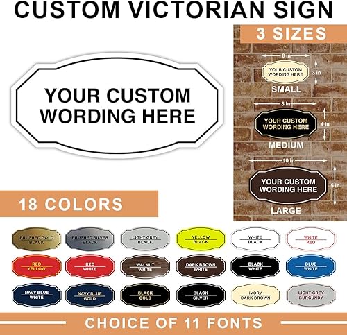 Miniatura 2 de Letrero de plástico personalizado victoriano para pared o puerta  Tu mensaje personalizado  Introduce tu texto  Fácil de instalar viene con fuerte