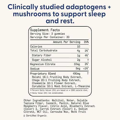 Miniatura 5 de SuperMush Gomitas para dormir para adultos, suplemento de hongos con citrato de magnesio, L-teanina, chaga, reishi y manzanilla para un sueño