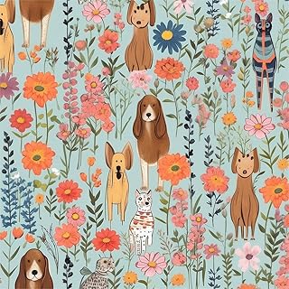 REDAMANCY Colorful Blue Wildflowers Dog Garden Flower Peel and Stick Wallpaper Stick on Contact