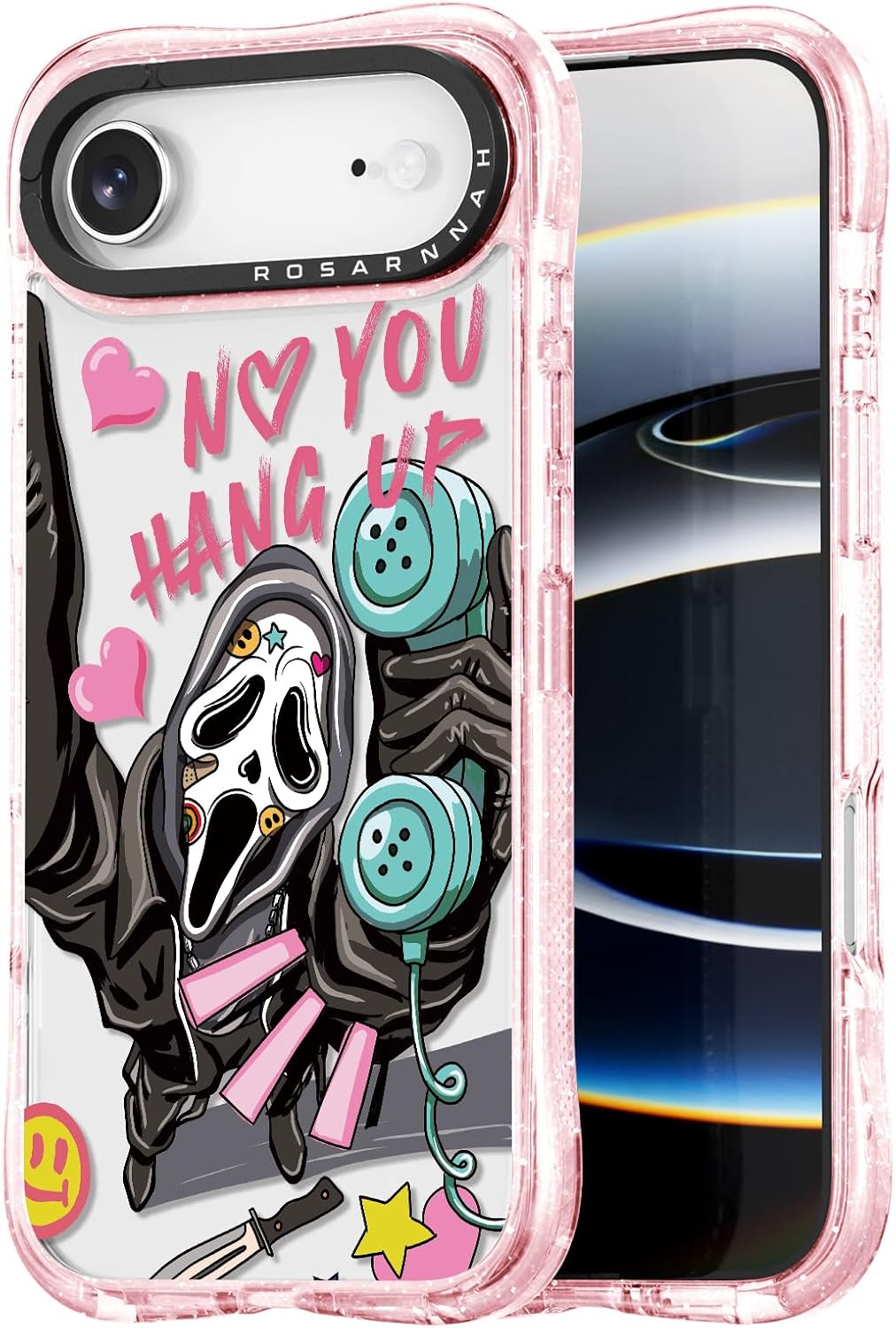 Rosarnnah for iPhone Air Case Cute - Military-Grade 20 ft Drop Protection Shockproof Phone Case - Funny Skeleton Design for iPhone 17 Air (6.5") Glitter Pink