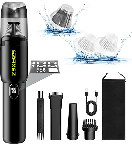 Aspiradora de mano para automóvil, inalámbrica portátil de 20 KPA, potente succión con luz LED, inflador de aire 2 en 1, mini recargable de bajo