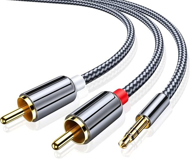 RUIZHI RCA Audio Cable to 3.5mm Jack, Phono to 3.5mm Jack, Red & White Aux Cable for Headphone, Lighting to 3.5mm Jack Stereo Splitter Compatible with Speaker, DVD, DJ Controller and TV(2m)