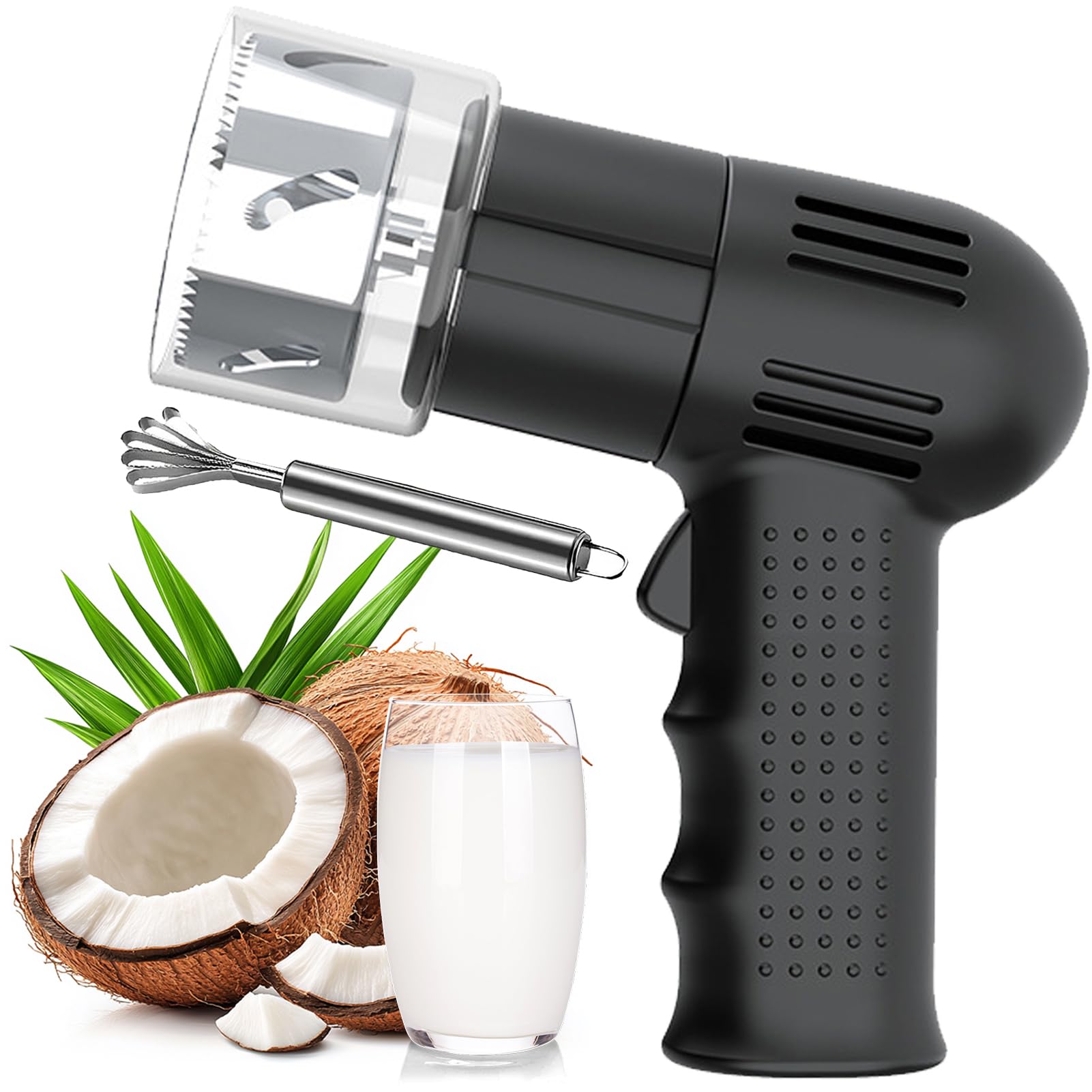 GYKOZY Electric Coconut Opener Tool with Scraper, Portable Reusable for Easy Opening in Shop Restaurant Juice (Black)