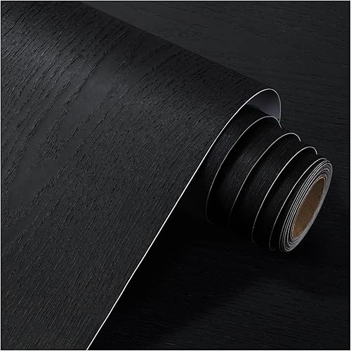 Miniatura 1 de Papel tapiz negro para despegar y pegar papel tapiz de grano de madera negro de 177 x 787 pulgadas papel de contacto para gabinetes papel tapiz