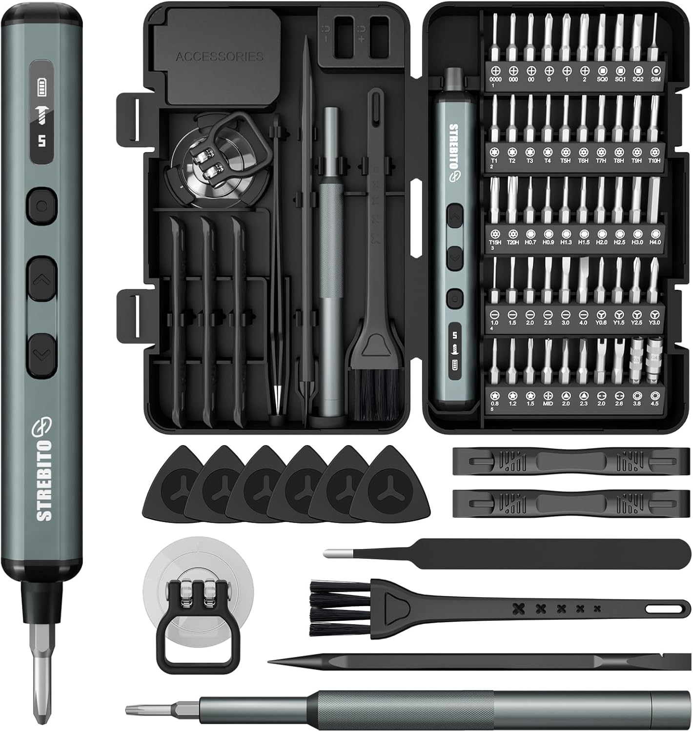STREBITO Mini Electric Screwdriver, 67 in 1 Electric Screwdriver Kit - 50 S2 Preicison Bits, 5 Torque Settings, Organized Storage, Mini Power Screwdriver Rechargeable Tool Kit for PC Electronics